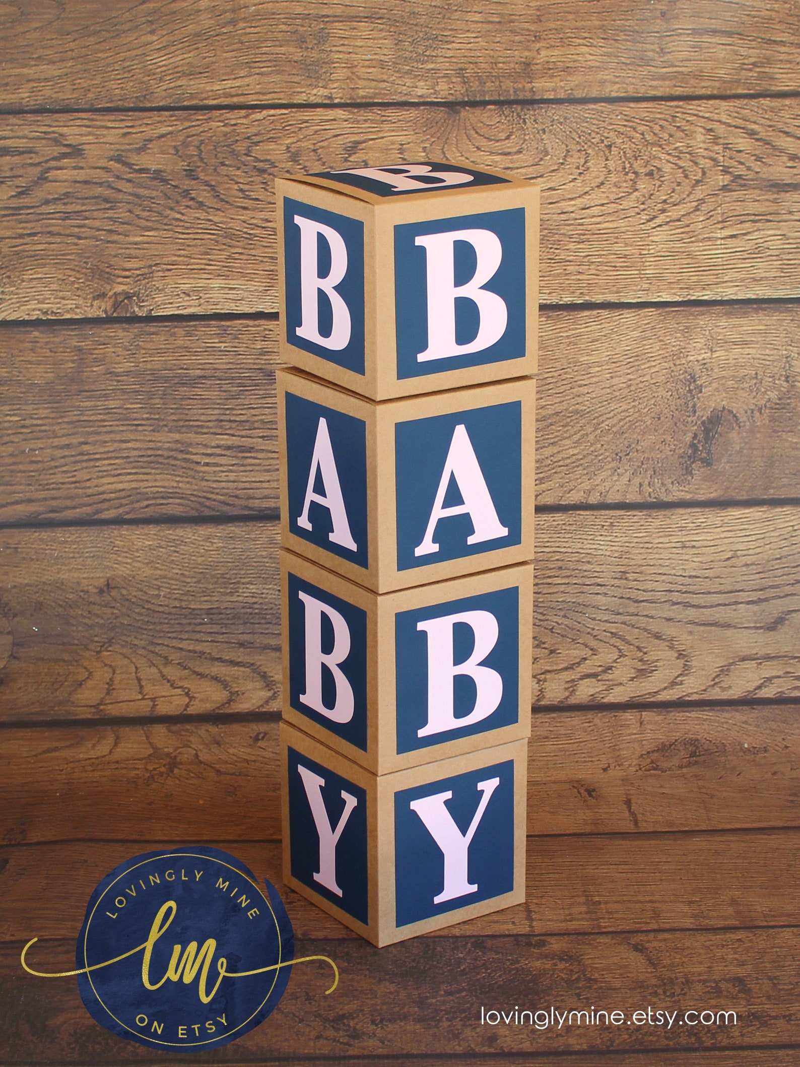 5 inch Baby Block Decoration Boxes in Navy Blue Pink & Etsy