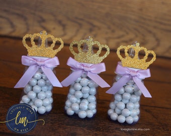 Princess Baby Bottle Favors in Lavender Purple& Glitter Gold | Set of 12 | Additional Colors Available | Princess Baby Shower Favors