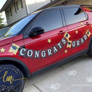 Magnetic Car Decoration Banners in Black, White & Glitter Gold Graduation Congrats Grad Car Parade Decor Signs