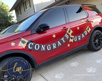 Magnetic Car Decoration Banners in Black, White & Glitter Gold Graduation Congrats Grad Car Parade Decor Signs