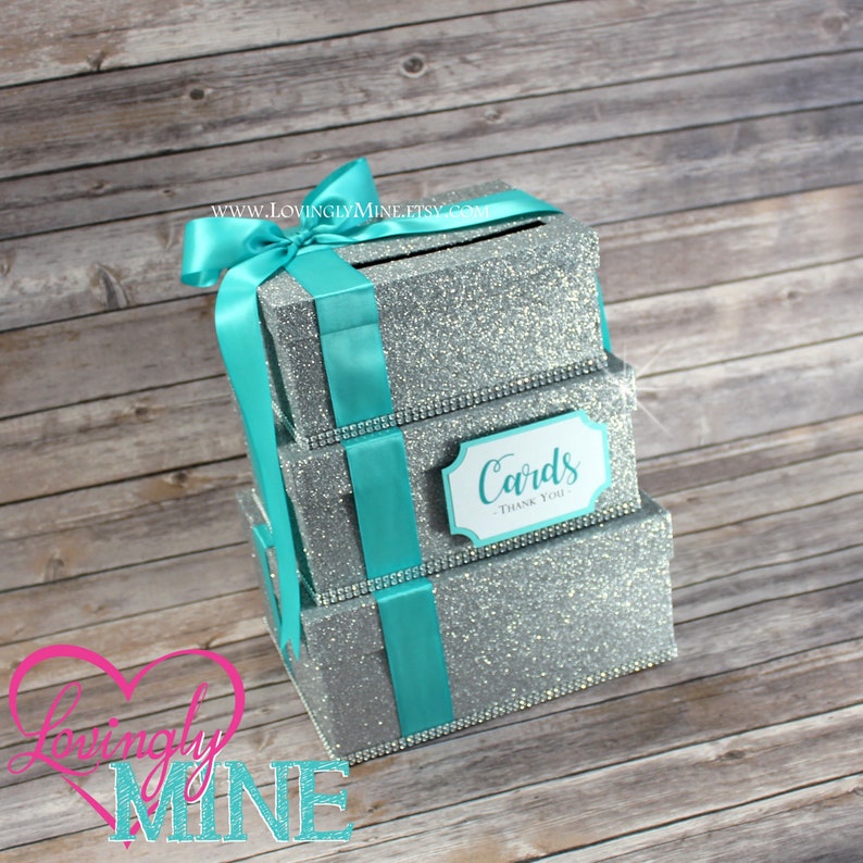 Card Box 3 Tier Fine Silver Glitter Silver Rhinestones & Etsy