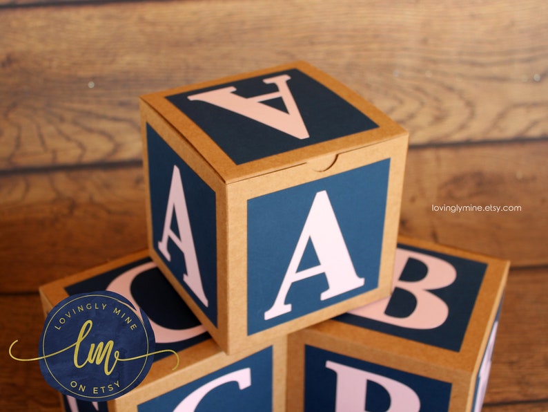 5 Inch ABC Baby Block Decoration Boxes in Navy Blue Pink & Etsy
