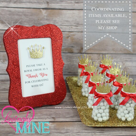 red and gold baby shower favors