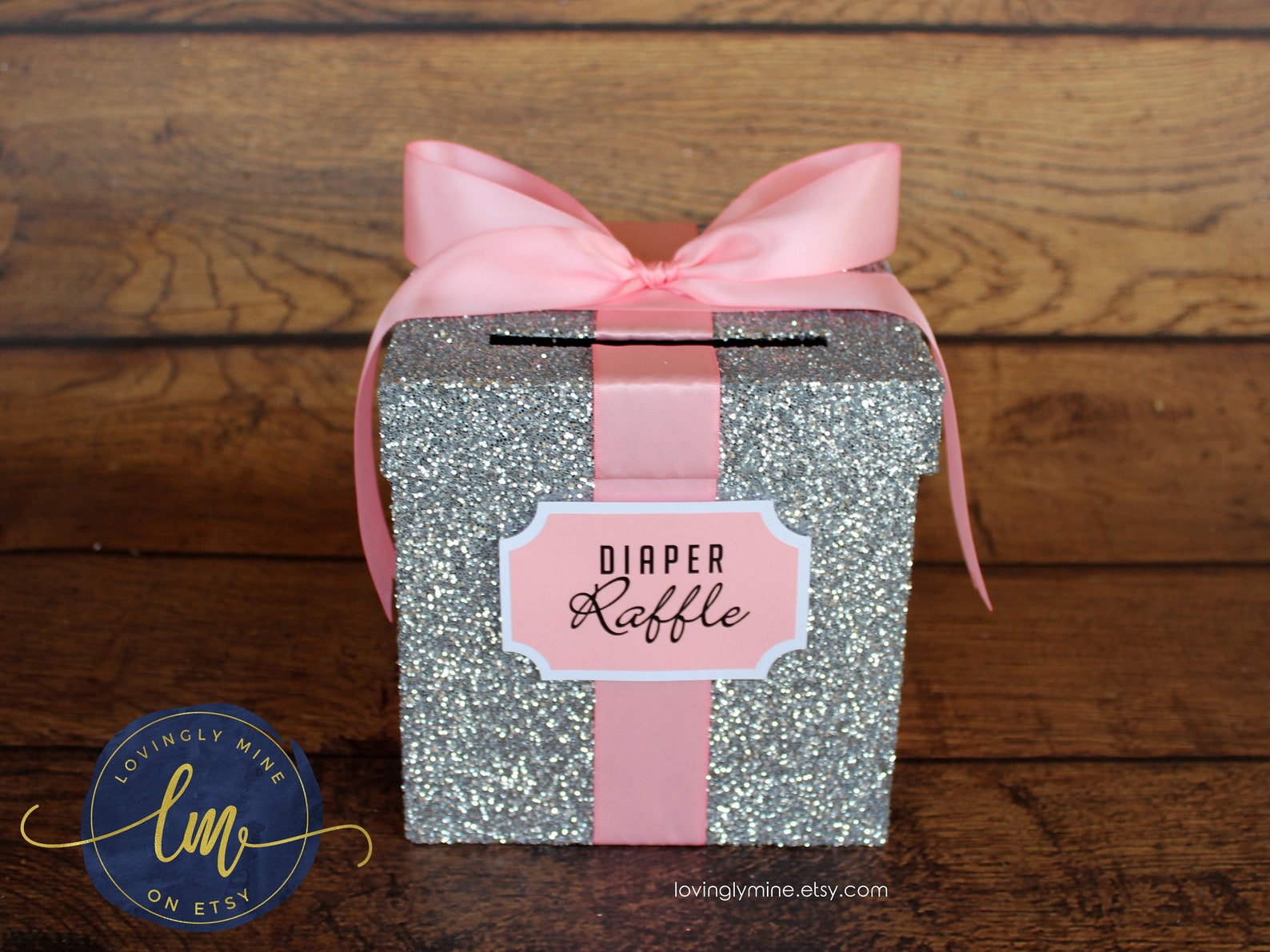 Mini Cards Box Size 7 X 7 X 7 Baby Pink Ribbon & Silver Glitter Baby