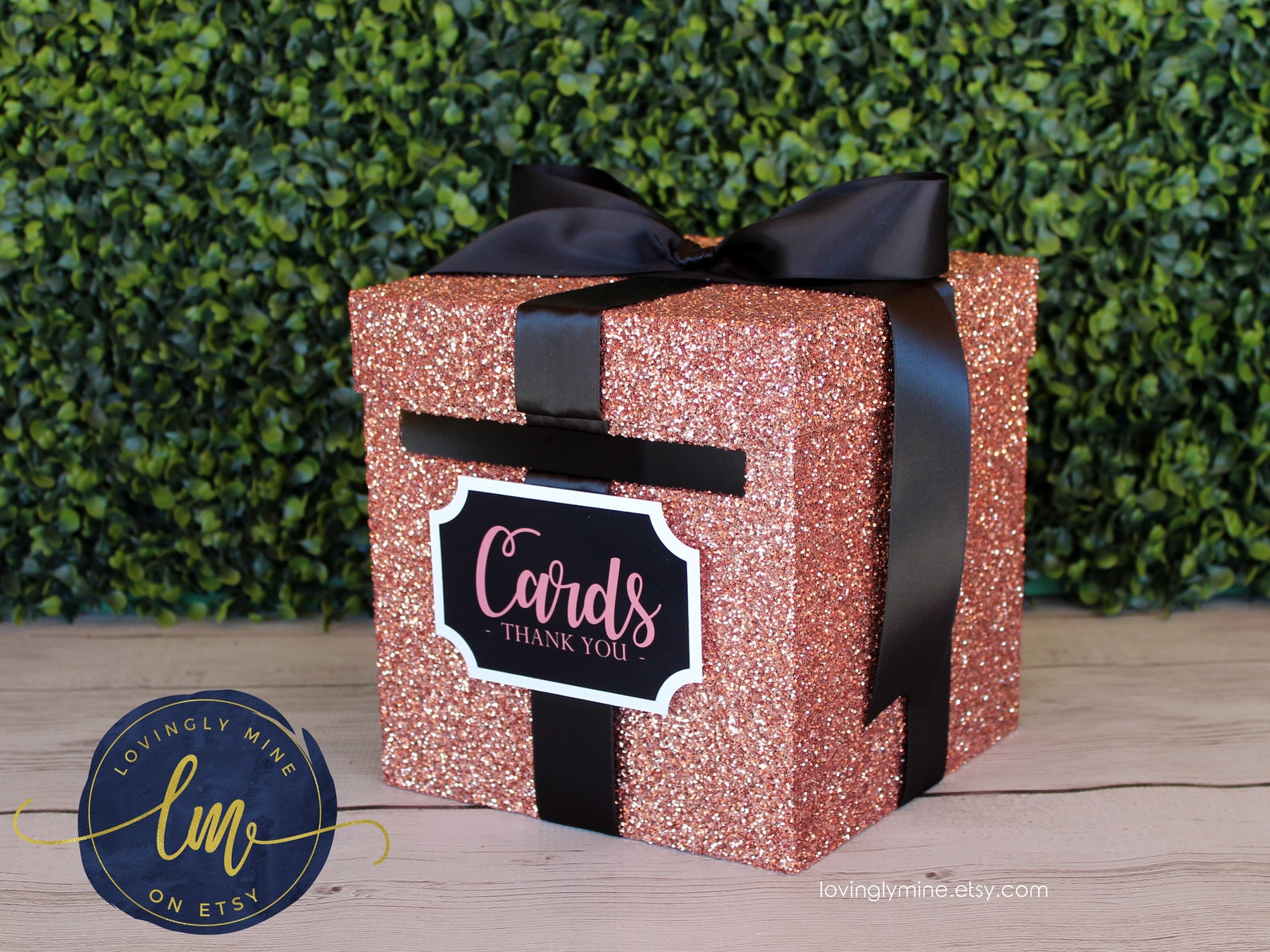 8 X 8 X 8 Card Box Rose Gold Glitter & Black Gift Money Box Etsy