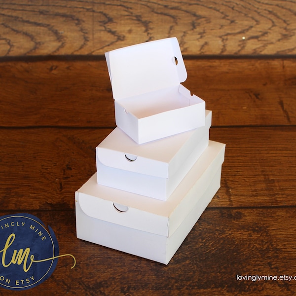 White DIY Shoe Box Favors in White65lbs Cardstock - Available in Three Sizes, Assembly Required