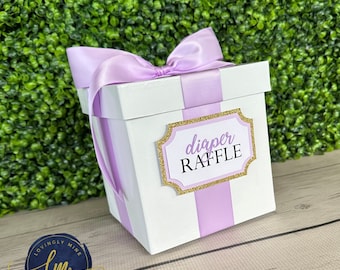 Mini Game Card Box 6 x 6 x 6 inches Game Box with Slot in Lavender Glitter Gold  & White, Bridal Shower, Birthday, Baby Shower