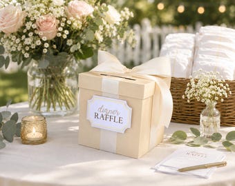 Mini Game Card Box | 6 x 6 x 6 inches Game Box with Slot in Ivory with Ivory and Glitter White | Bridal Shower | Baby Shower
