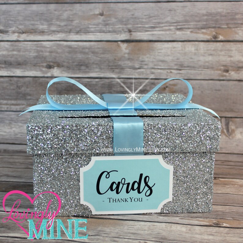 Card Box Glitter Silver & Baby Blue Gift Money Box for Any Etsy