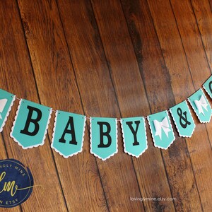 Custom Banners, Light Teal, Black and White Baby Shower Decor Bridal Shower Birthday Robin Egg Blue Aqua image 5