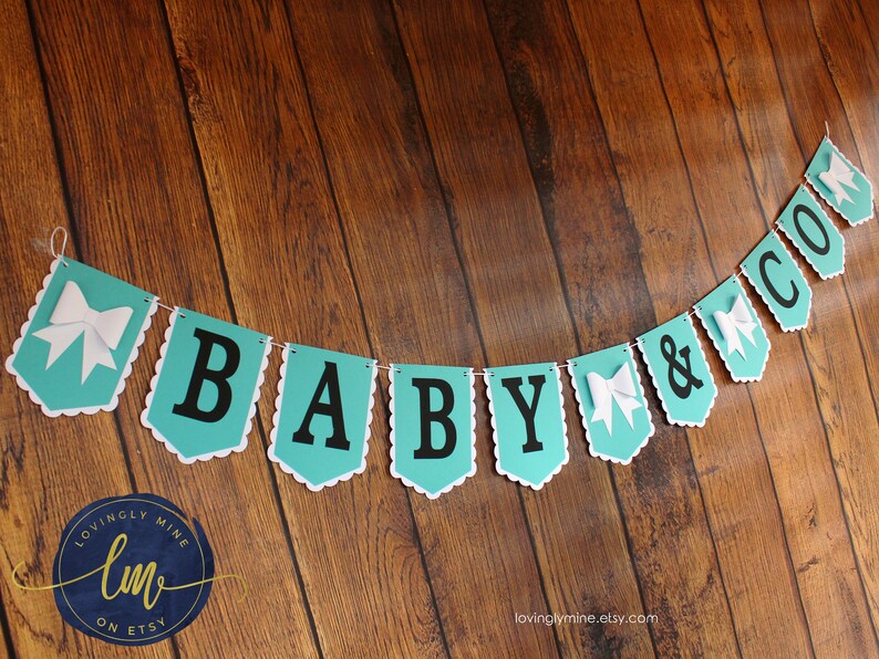 Custom Banners, Light Teal, Black and White Baby Shower Decor Bridal Shower Birthday Robin Egg Blue Aqua image 5