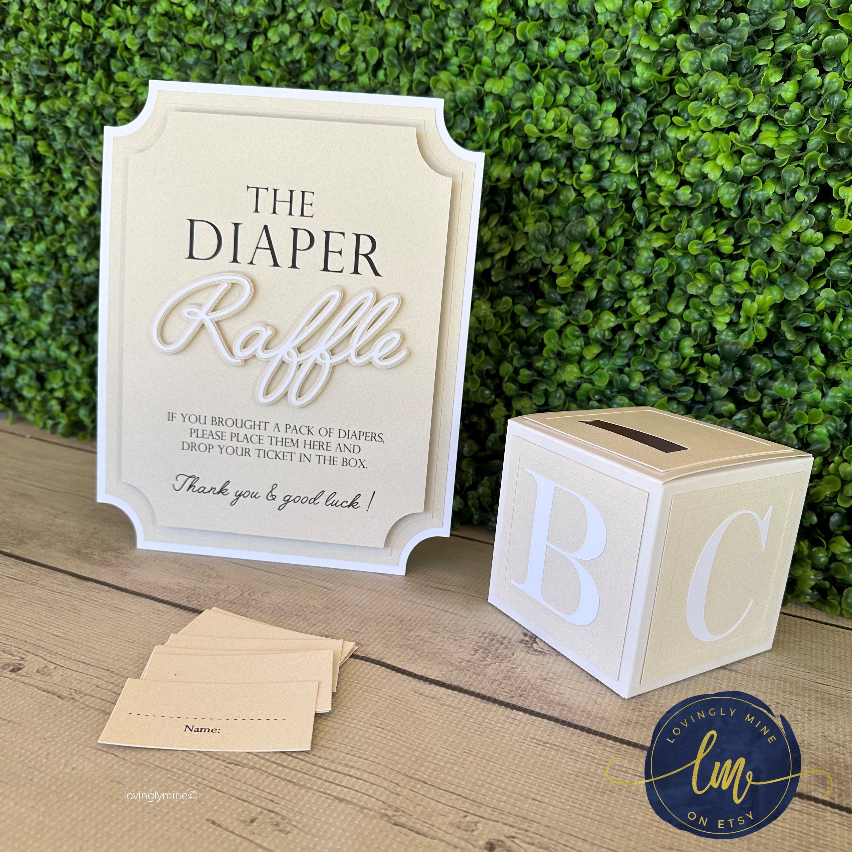 Diaper Raffle Game Kit With Sign and Mini Card Box in Sandstone and ...