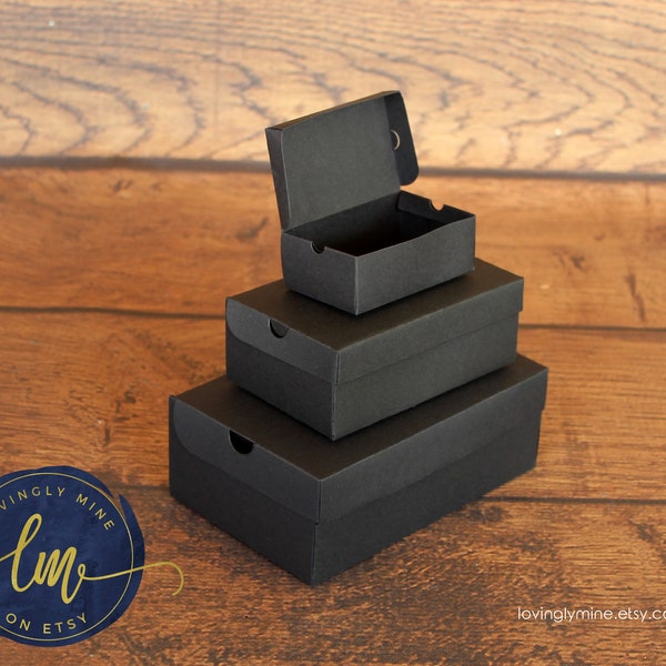 Black DIY Shoe Box Favors in Black 65lbs Cardstock - Available in Three Sizes, Assembly Required