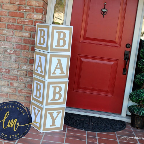 Large Baby Block Decoration Boxes 4 Blocks Spelling Baby Kraft Etsy