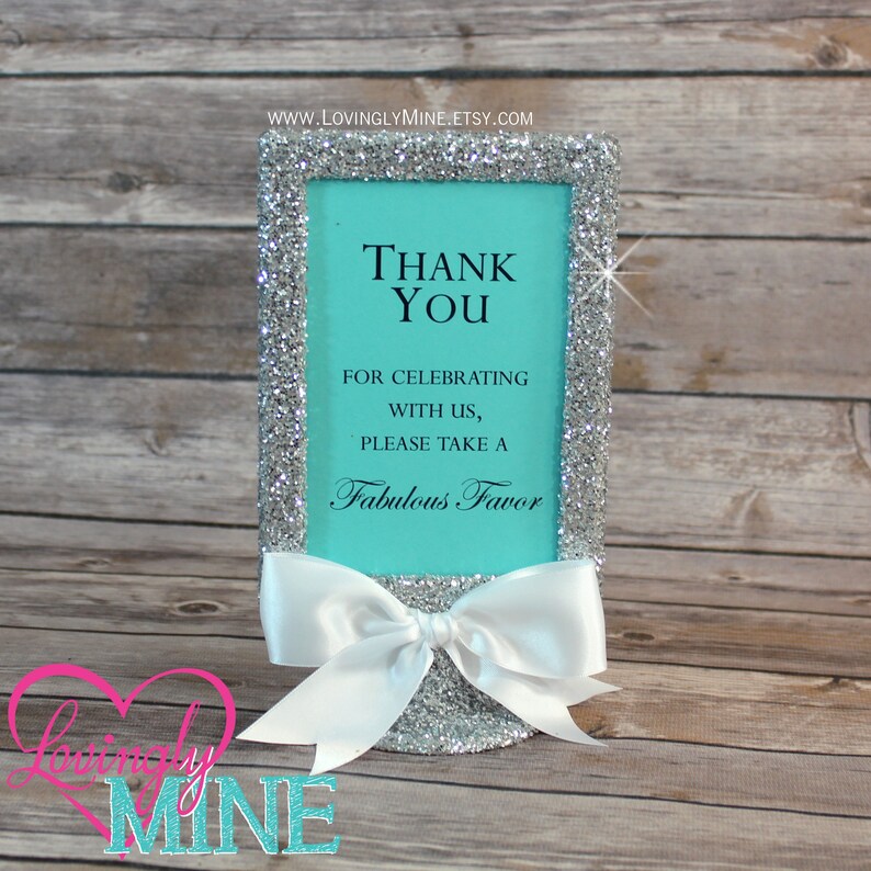 Light Teal Glitter Silver & Satin Ribbon 4x6 Frame Favor Etsy
