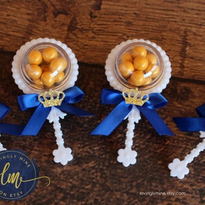 Baby Rattles Baby Shower Favors with Satin Bow Glitter Gold Crown Tiara - Additional Colors Available