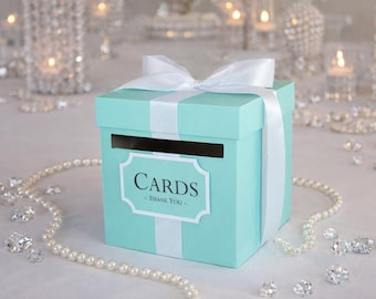 Card Box with Sign Light Teal Aqua & White |  Gift Money Box for Any Event | Wedding | Bridal Shower | Birthday | Baby Shower | Graduation