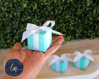 Small Favor Boxes with White Satin Ribbon,  Light Teal Aqua Turquoise Tropic Blue Robin Egg Blue - Additional Colors Available