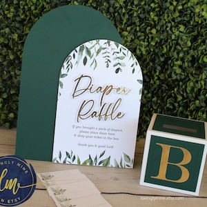 Diaper Raffle Game Set in Forest Green, Gold Foil, Baby Shower Game