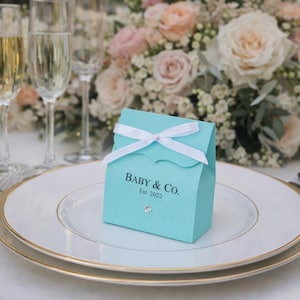 Light Teal Aqua Custom Favor Bags | Custom Printing | Assembly Required | Designer Inspired Baby & Co Bride Bridal Shower