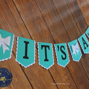 Custom Banners, Light Teal, Black and White Baby Shower Decor Bridal Shower Birthday Robin Egg Blue Aqua image 2