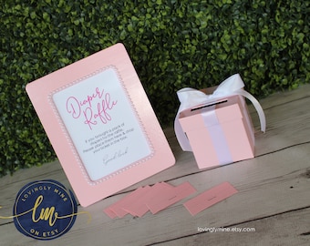 Diaper Raffle Game Kit  5 x 7 Frame and Mini Card Box in Baby Pink  & White | Baby Shower Game | Princess It's A Girl Baby and Company