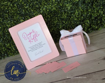 Diaper Raffle Game Kit  5 x 7 Frame and Mini Card Box in Baby Pink  & White | Baby Shower Game | Princess It&#39;s A Girl Baby and Company