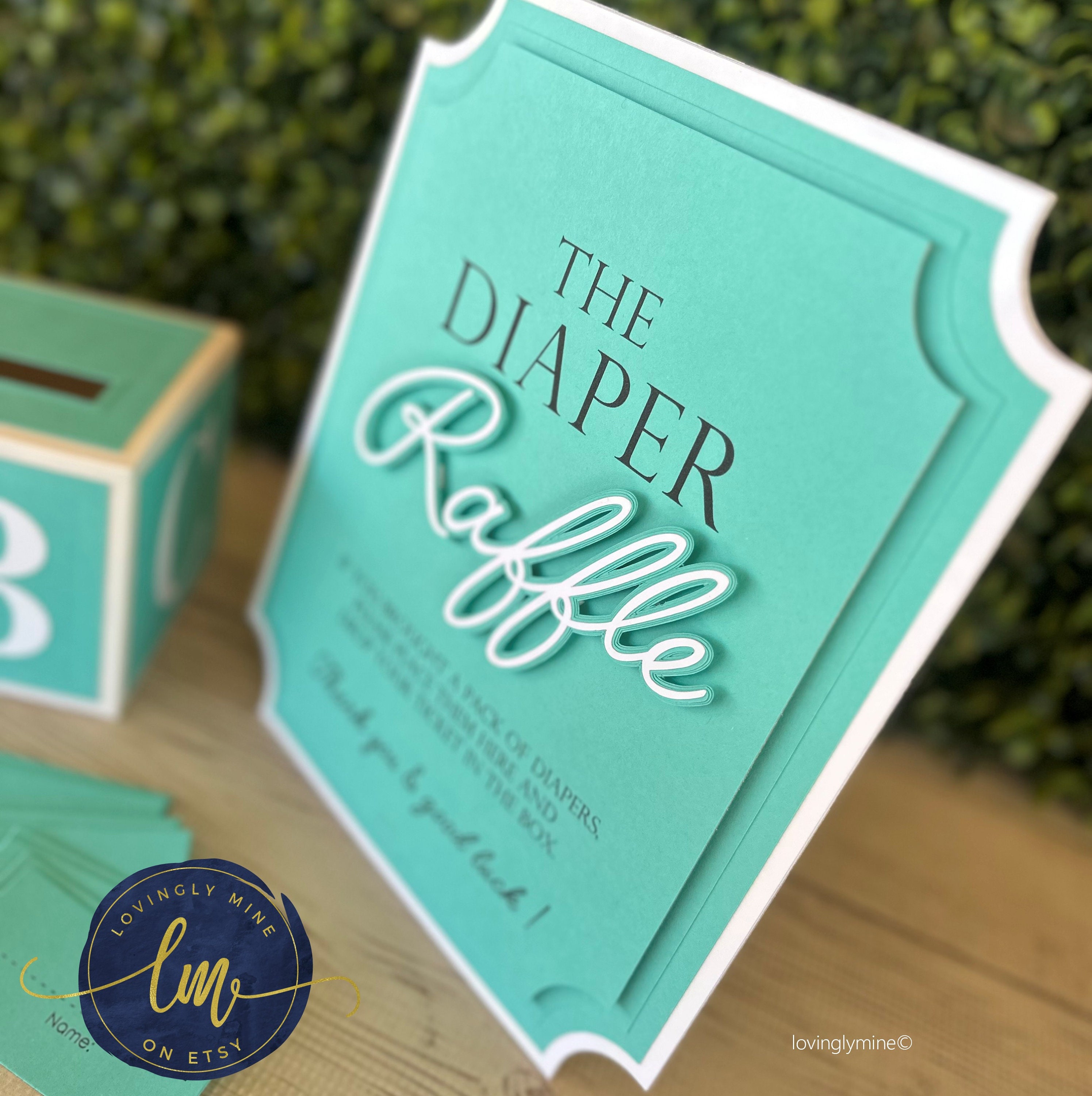 Diaper Raffle Game Kit With Sign and Mini Card Box in Light Teal Aqua ...