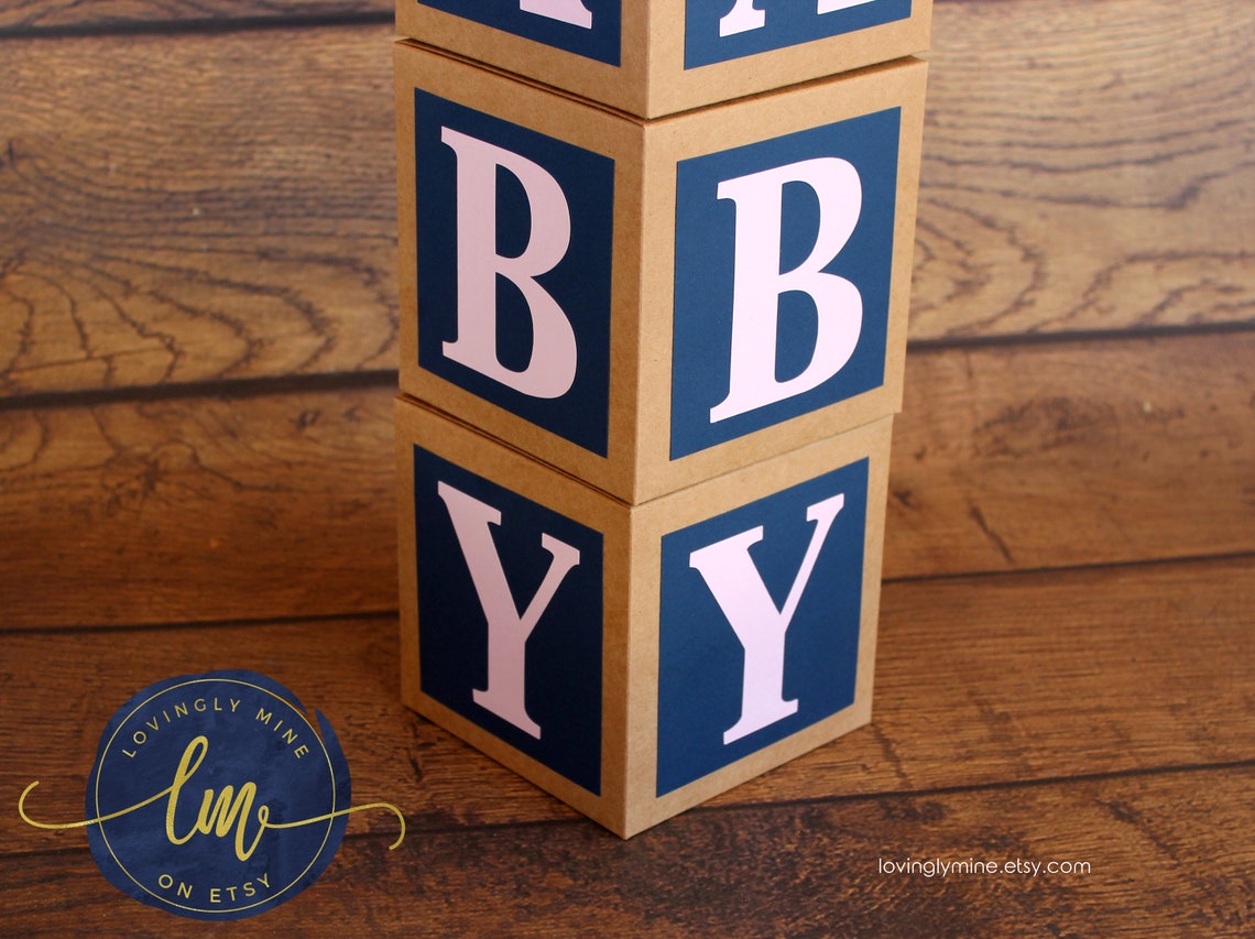 5 inch Baby Block Decoration Boxes in Navy Blue Pink & Etsy