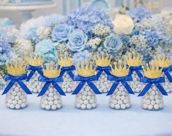 Little Prince Baby Bottle Favors in Royal Blue & Glitter Gold | Sold in Sets of 12 | Baby Shower Favors | Additional Colors Available