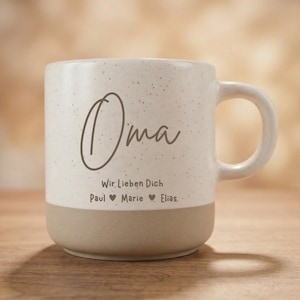 Oma und Opa Tasse mit Gravur Steingut Becher Enkelkinder Namen