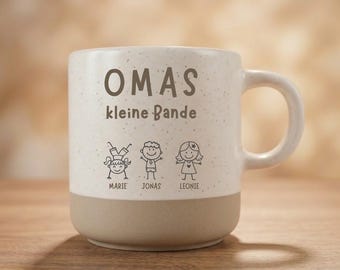 Personalisierte Tasse mit Figuren: Keramikbecher für Oma und Opa mit Enkelkindern