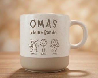 Personalisierte Tasse mit Figuren: Keramikbecher für Oma und Opa mit Enkelkindern