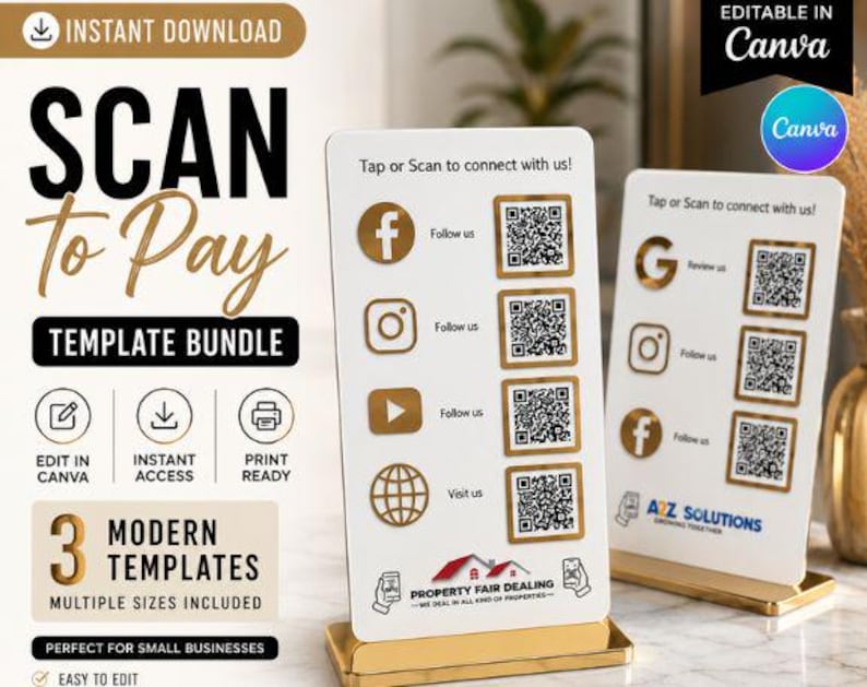 Editable Qr Permit Scan Buy Editable QR Code Sign Template Bundle | Scan to Pay, Social Media ...