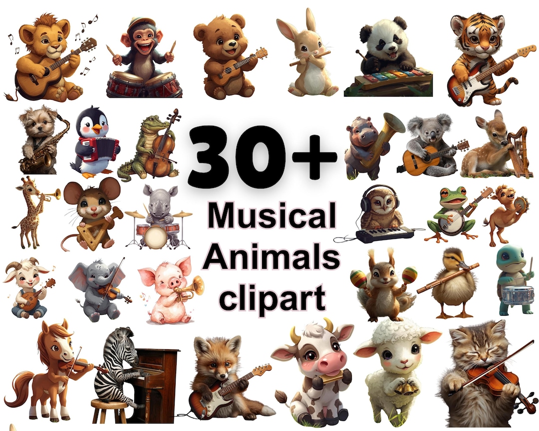 Craftable Instruments Animals 30+ Musical Animals Clipart | Playing Instruments Art | Funny Dog Music ...
