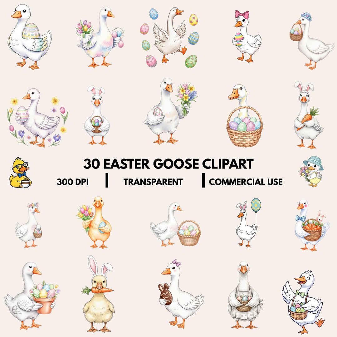 Easter Goose Clipart PNG Bundle, Cute Goose Easter PNG, Pastel Spring ...