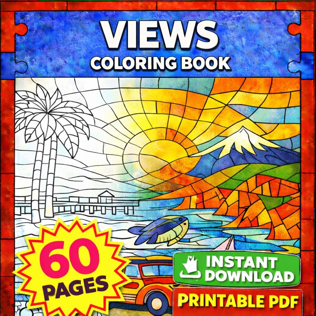 Coloring Book View Views Coloring Pages | Scenic Landscapes Stained Glass Color by Puzzle ...