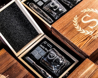 Juego de vasos de whisky personalizados con caja de madera, caja de regalo para padrinos de boda, regalos personalizados para padrinos de boda, regalo para fiesta de bodas.