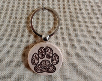 Paw print keyring, personalised, Paw, Dog paw, Cat Paw, pet keyring Your dogs name, Your cat's name,  Engraved keyring, Wooden keyring