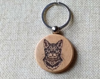 Tabby Cat keyring, Personalised, Tabby cat, Cat keyring, Cat gift, beech, wooden, Personalised gift, Cat lover, Gifts for her, gifts for him