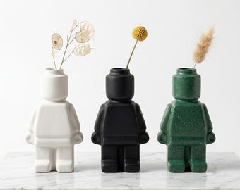 Robot Ceramic Vase | LEGO Style Figurine Flower Holder | Modern Home Decor Gift | Bookshelf Desk Decor | Unique Vase