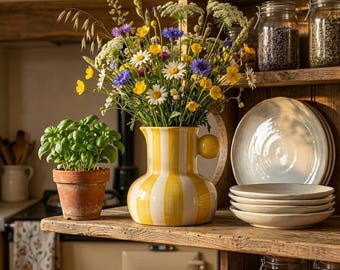 Ceramic Striped Vase | Dopamine Decor, Eclectic Shelf Accent, Modern Home Decor