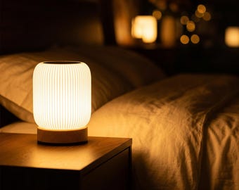 Cordless Bedside Lamp | Wood Grain Touch Night Light | Rechargeable Desk Lamp | Dimmable LED Bedroom Gift Dimmable Touch Lamp
