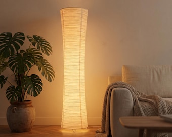Tall Rice Paper Floor Lamp | Japandi Wabi Sabi LED Light (Remote Dimmable)