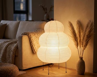 Noguchi Style Lamp | Akari Rice Paper Floor Lamp | Tiered Japanese Paper Light | Japandi Wabi Sabi Bedroom Decor