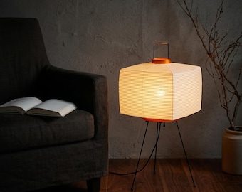 Square Akari Rice Paper Floor Lamp | Japandi Mid Century Modern Tripod Light