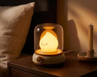 Rechargeable Smiley Face Night Light | Portable Amber Glow Lamp, Cozy Bedroom Decor
