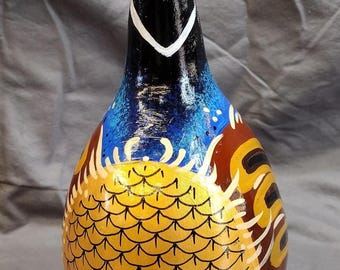 Hand painted Blue Quail Gourd