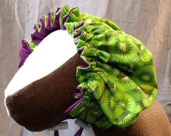 MEDIUM/LARGE Water-resistant Dog Bath Cap in Kiwi print, dog shower cap, snood.