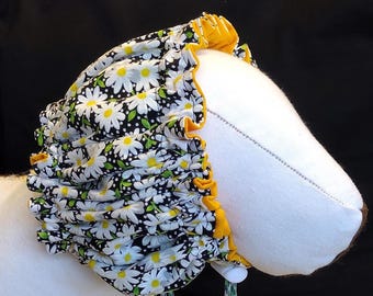 SMALL Water-resistant Dog Bath Cap, white daisies on black, dog shower cap, dog grooming.